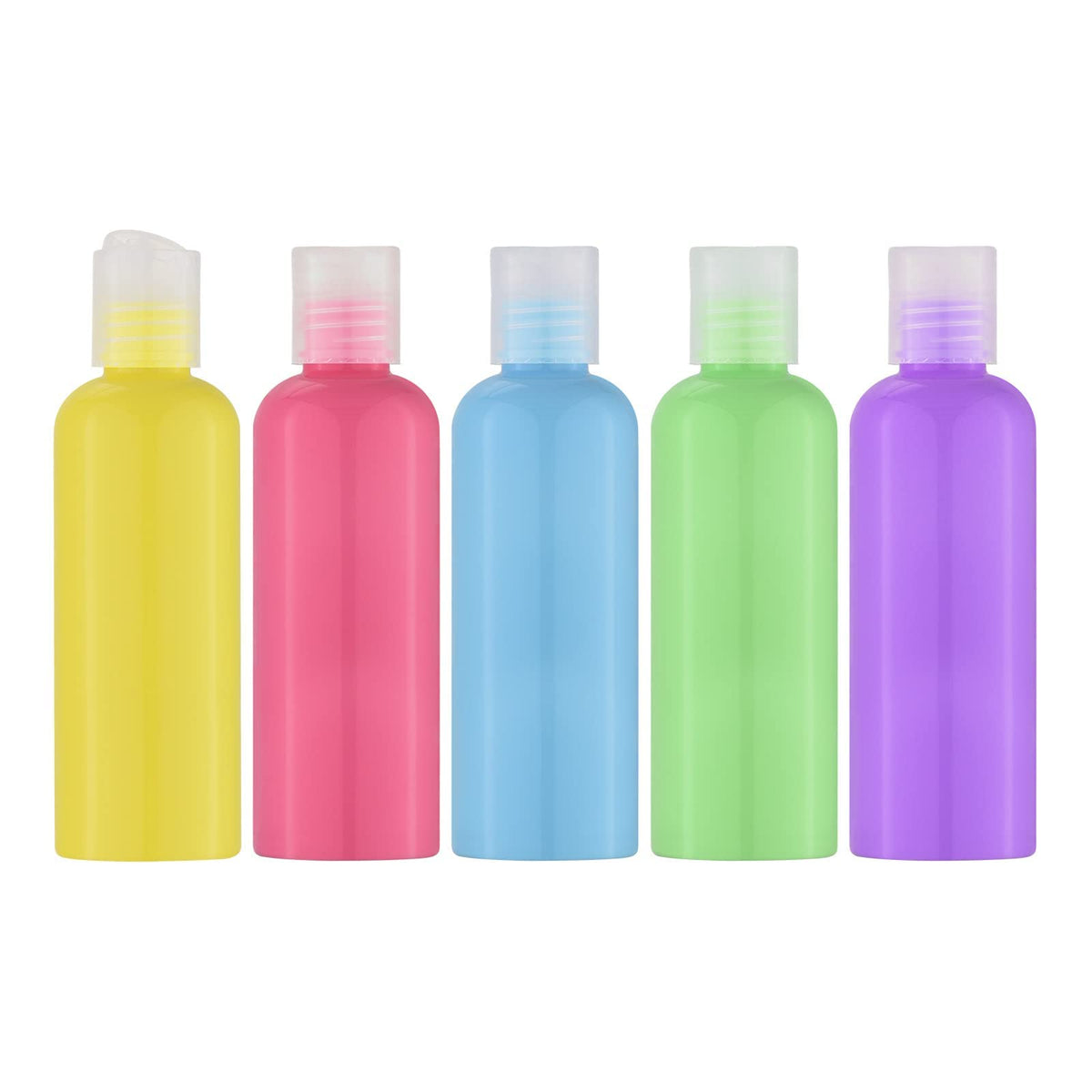 Owlyee Travel Bottle, 3.4Oz Plastic Shampoo Container (5Pcs) Empty Lotion Tsa Toiletries With Disc Top Flip Cap (100Ml, Yellow,