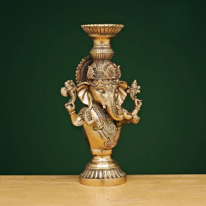 Brass Ganesha Candle Stand Big Brass Ganesha Idol, Ganesh Statue For Religious Home Office Decor, Candle Ganesh Idol.