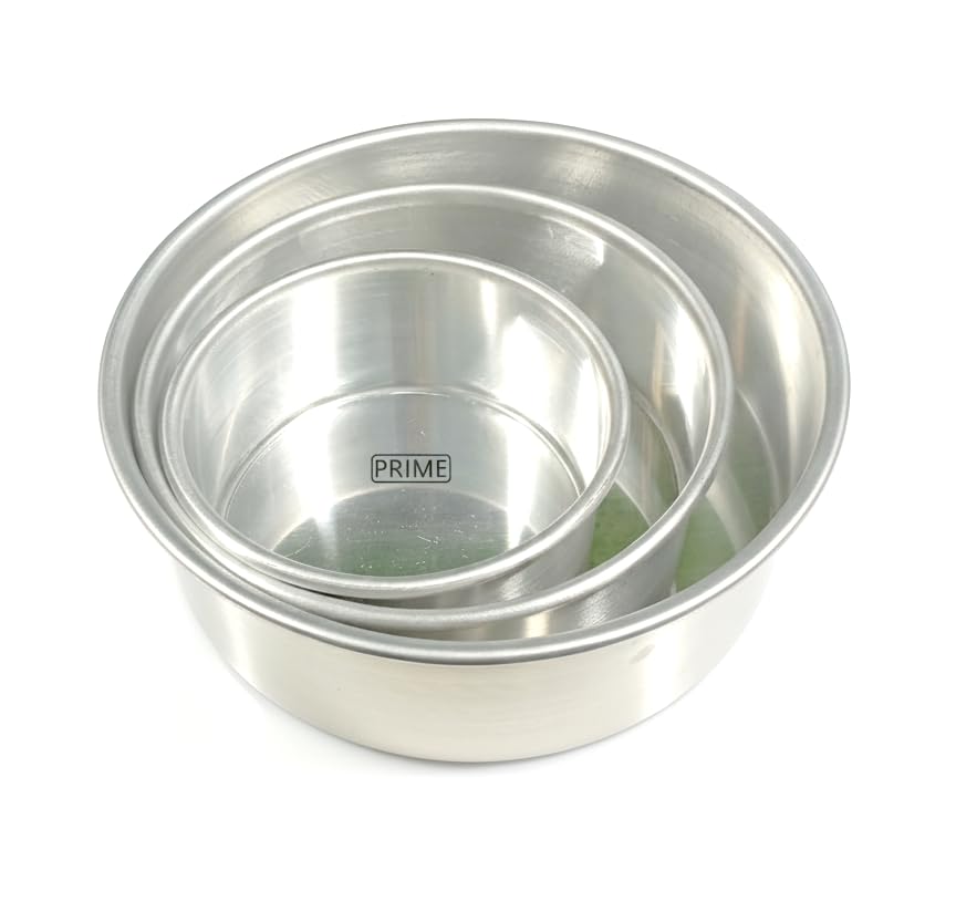 Prime Bakers And Moulders Round Aluminium Cake Baking Mould For Oven 3 Inch Depth (Silver) (6,8,10 Inch)