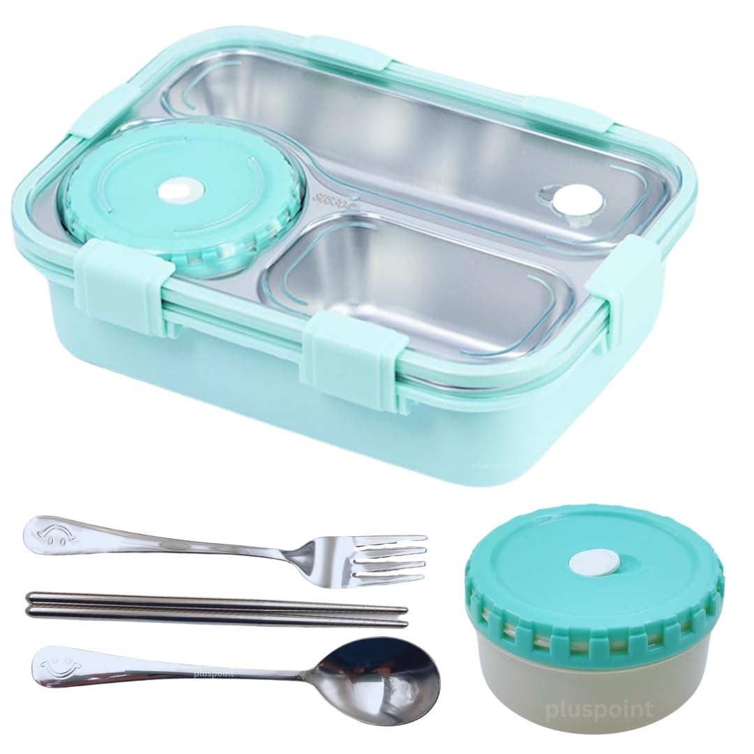 Pluspoint Bento Lunch Box Insulated Air Tight Portable Lunch Box With Utensils, Stainless Steel Lunch Box With Containers, Leak 