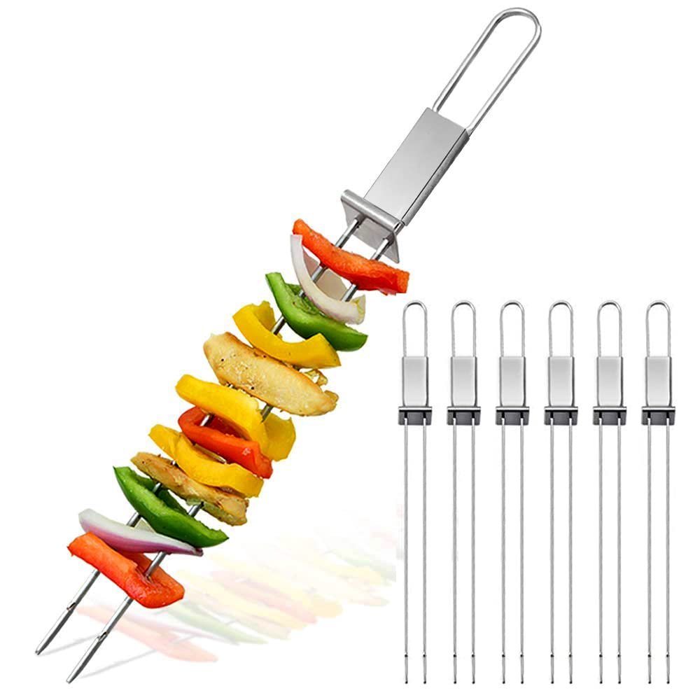 Barbecue Skewers, Cmyk 6-Pack 13'' Stainless Steel Grilling Skewers With Slider, Reusable Metal Bbq Shish Kabob Skewers Sticks