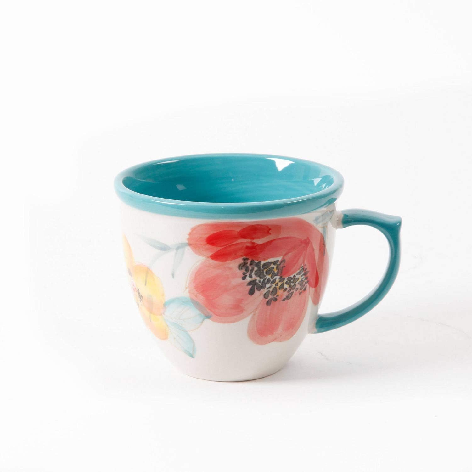 The Pioneer Women Flea Market Decorated Coffee Cup, Floral Turquoise, Set Of 4