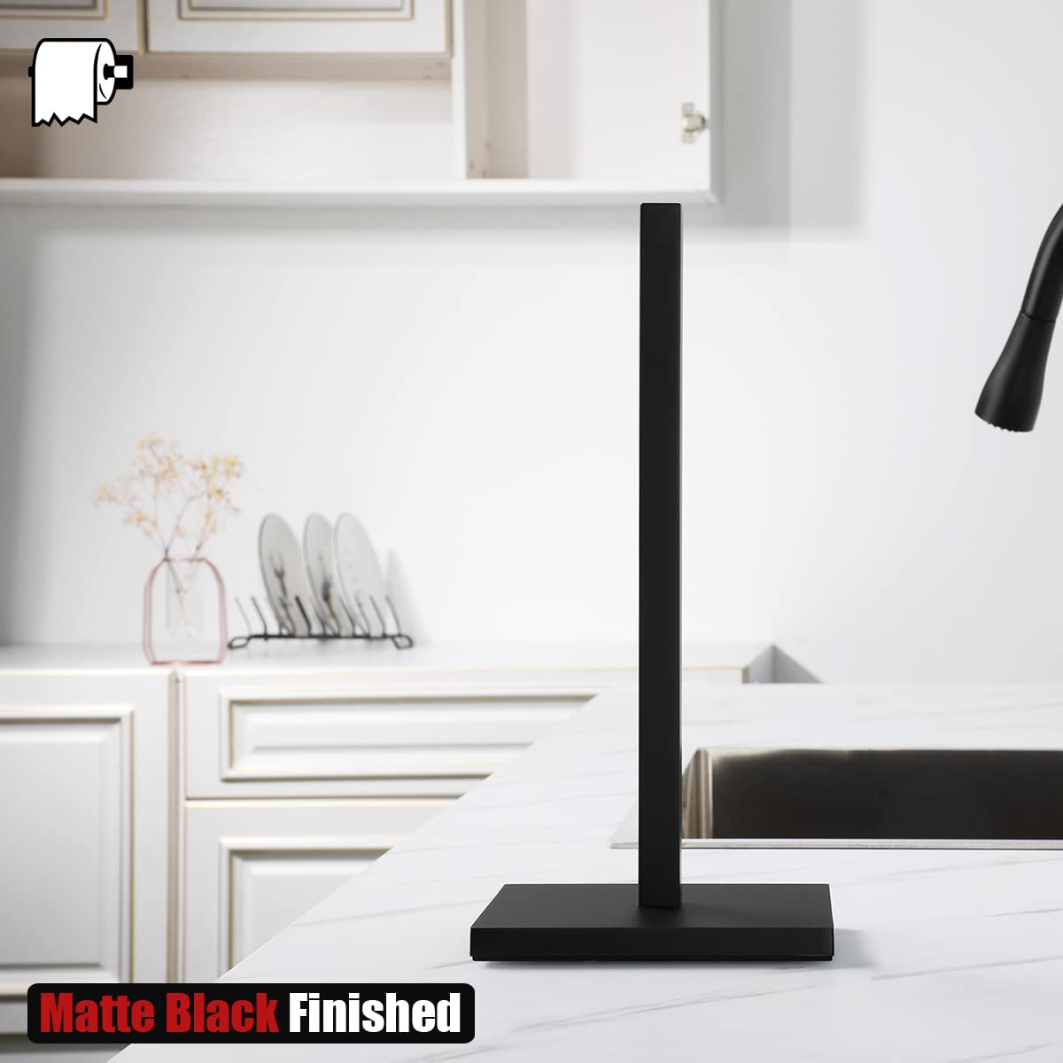 Jqk Paper Towel Holder Stand Black, 304 Stainless Steel Kitchen Free Standing Countertop Paper Towel Dispenser Fits Standard And