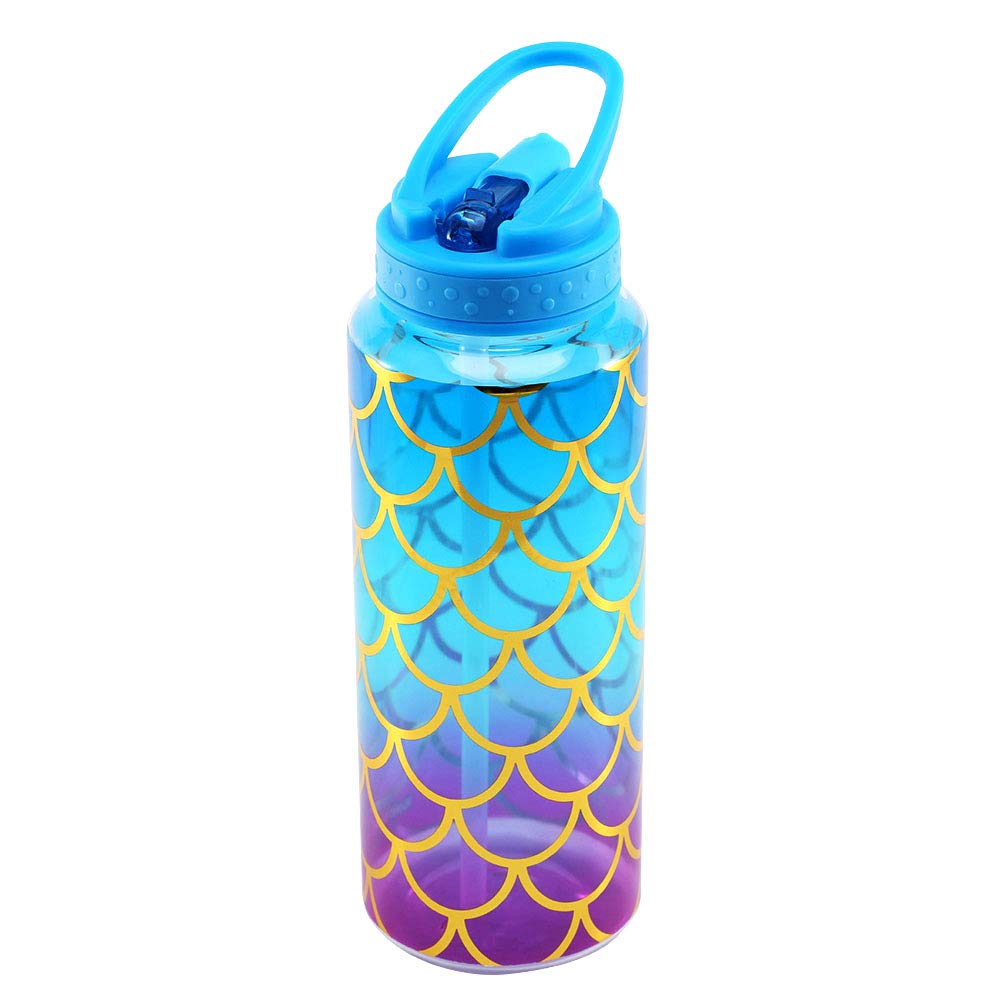 Home Tune Cute Water Bottle with Straw  BPA FREE Tritan &Leak Proof & Carry Handle & Pretty Design  32oz/950ml (Mermaid)