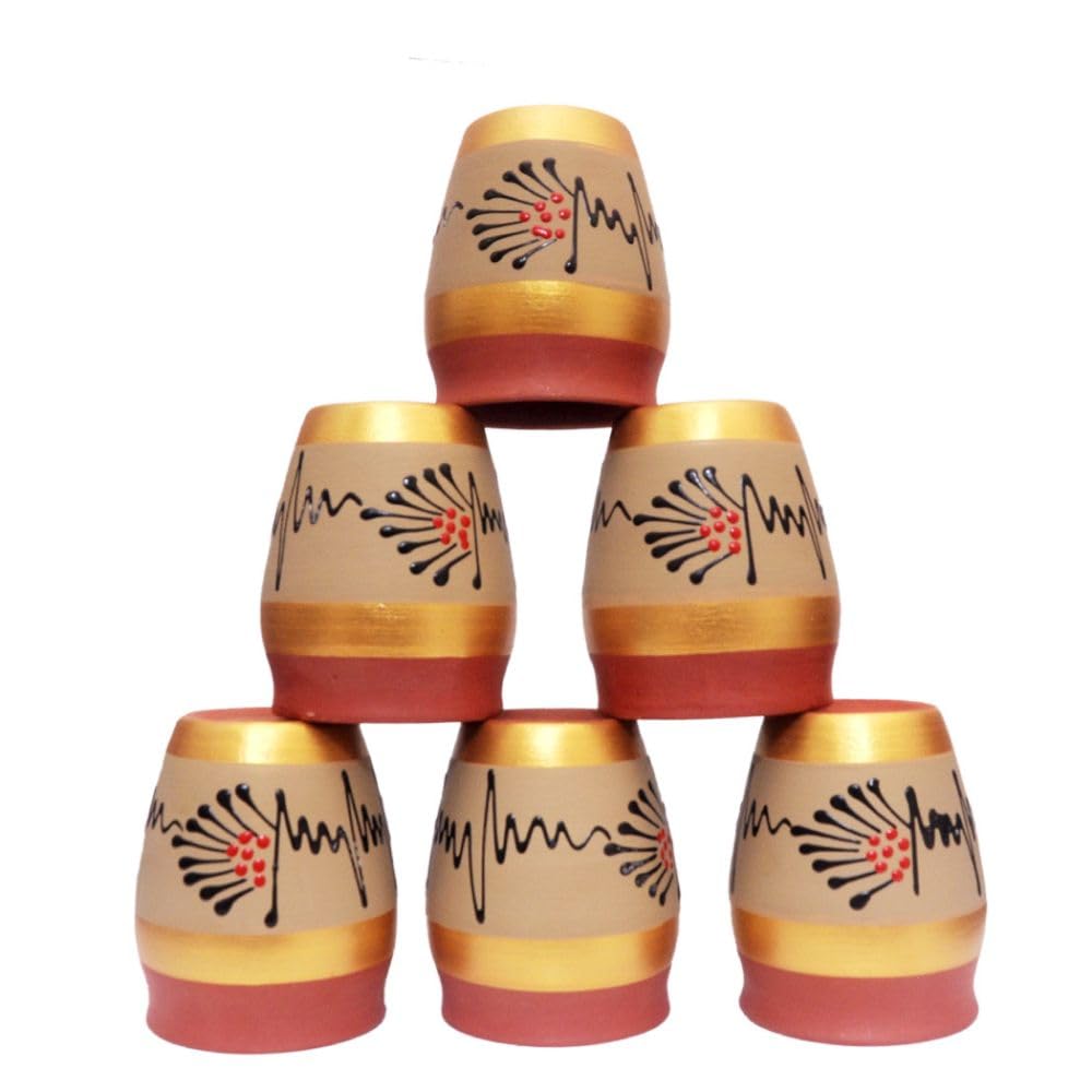 Printed Kullad Cup  EcoFriendly Clay Cups For Chai & Coffee  Handcrafted Kullad Cup  Traditional Indian Terracotta Tea Mug 