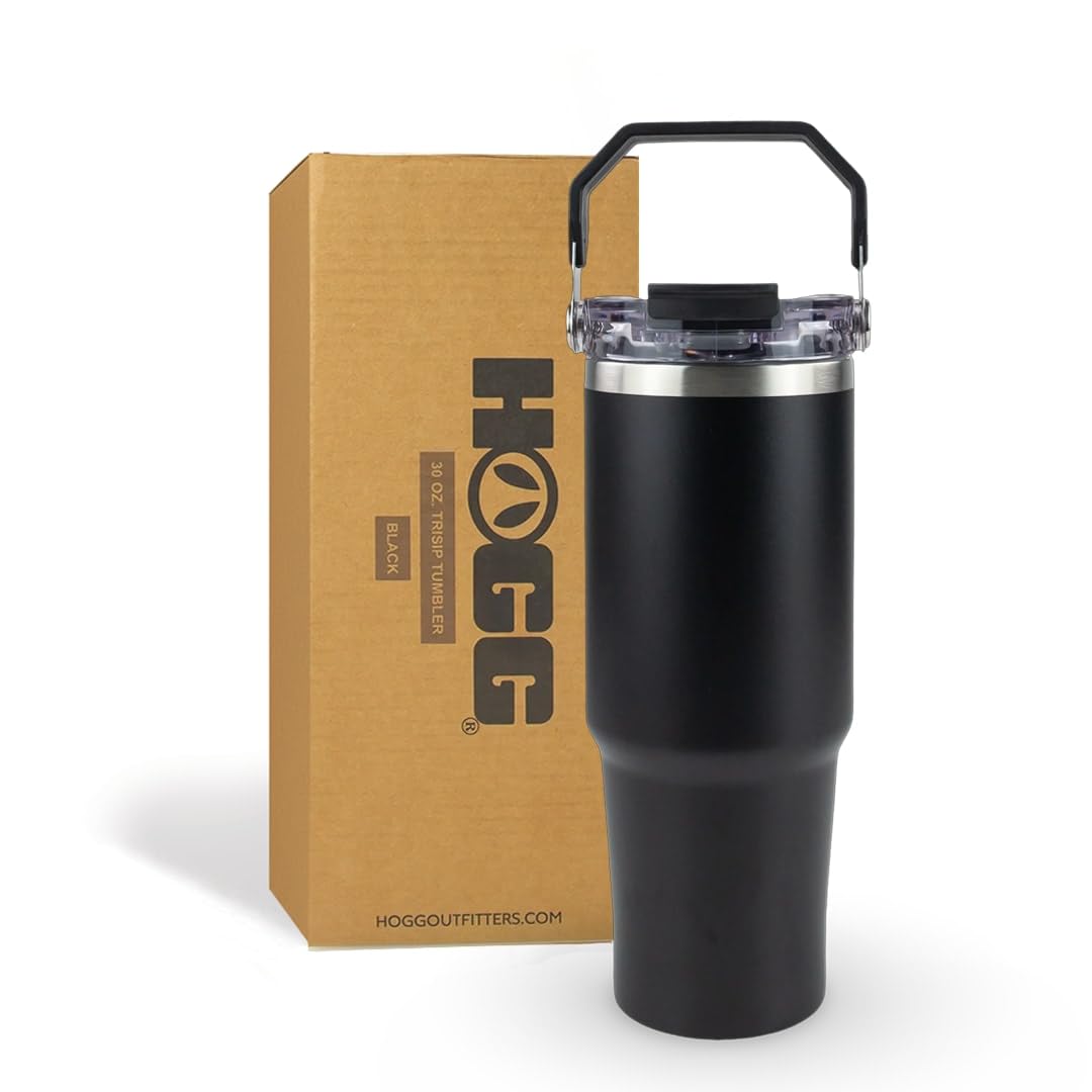 Hogg TriSip 30oz Tumbler with Handle  Black, 30 oz Water Bottle with Straw and Handle, Insulated Water Bottle, Stainless Steel