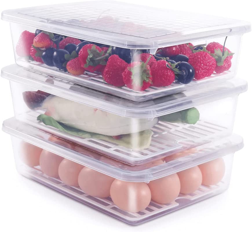 Mosquick Set Of 2 Food Storage Container With Removable Drain Plate And Lid, Stackable Storage Containers Keep Fresh For Storing