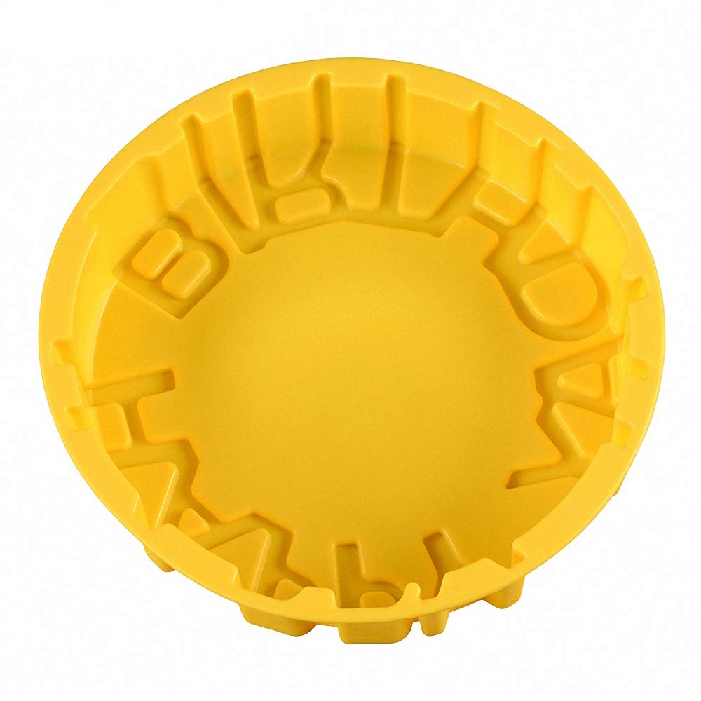 Hiparty Happy Birthday Silicone Cake Pan, 7.9'' Birthday Round Circle Baking Mold Cheese Cake Jelly Pudding Muffin Pizza Pie Fla