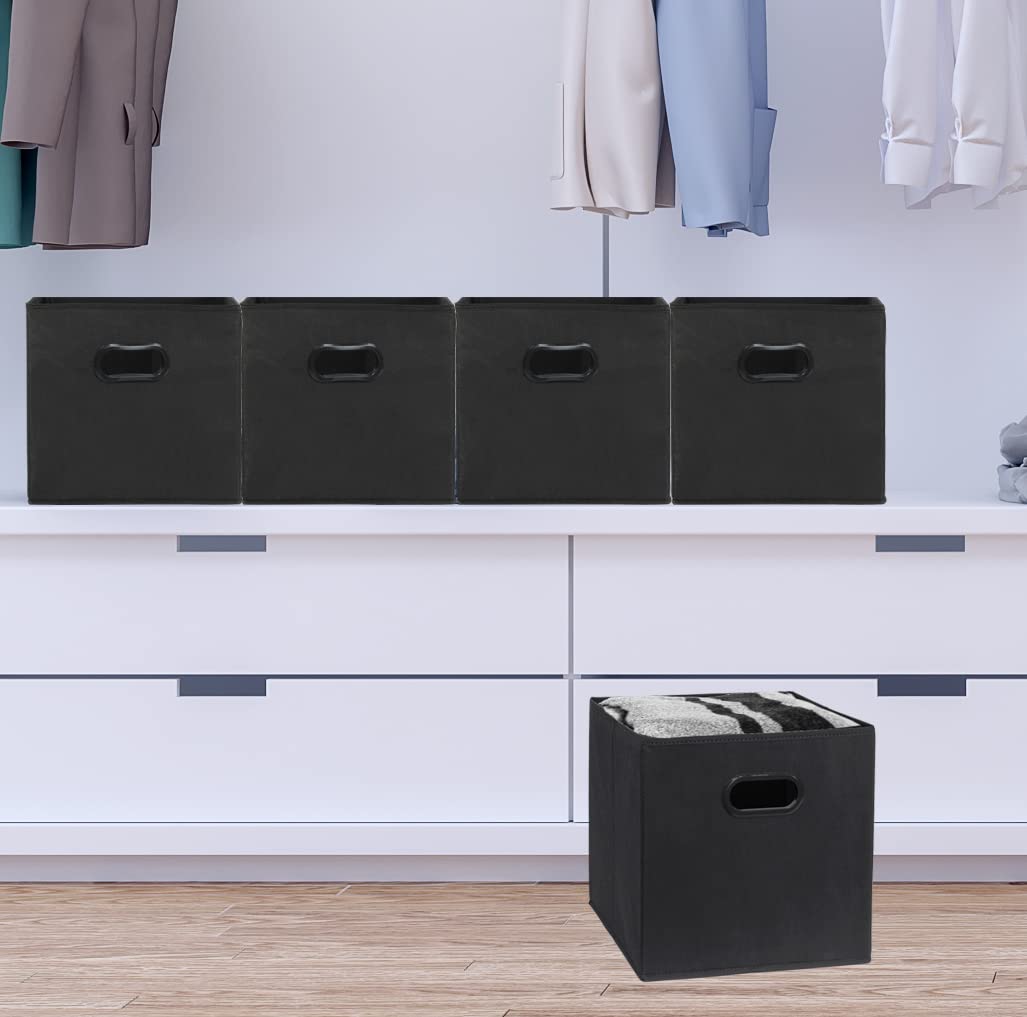6 Pack - SimpleHouseware Foldable Cube Storage Bin with Handle  Black