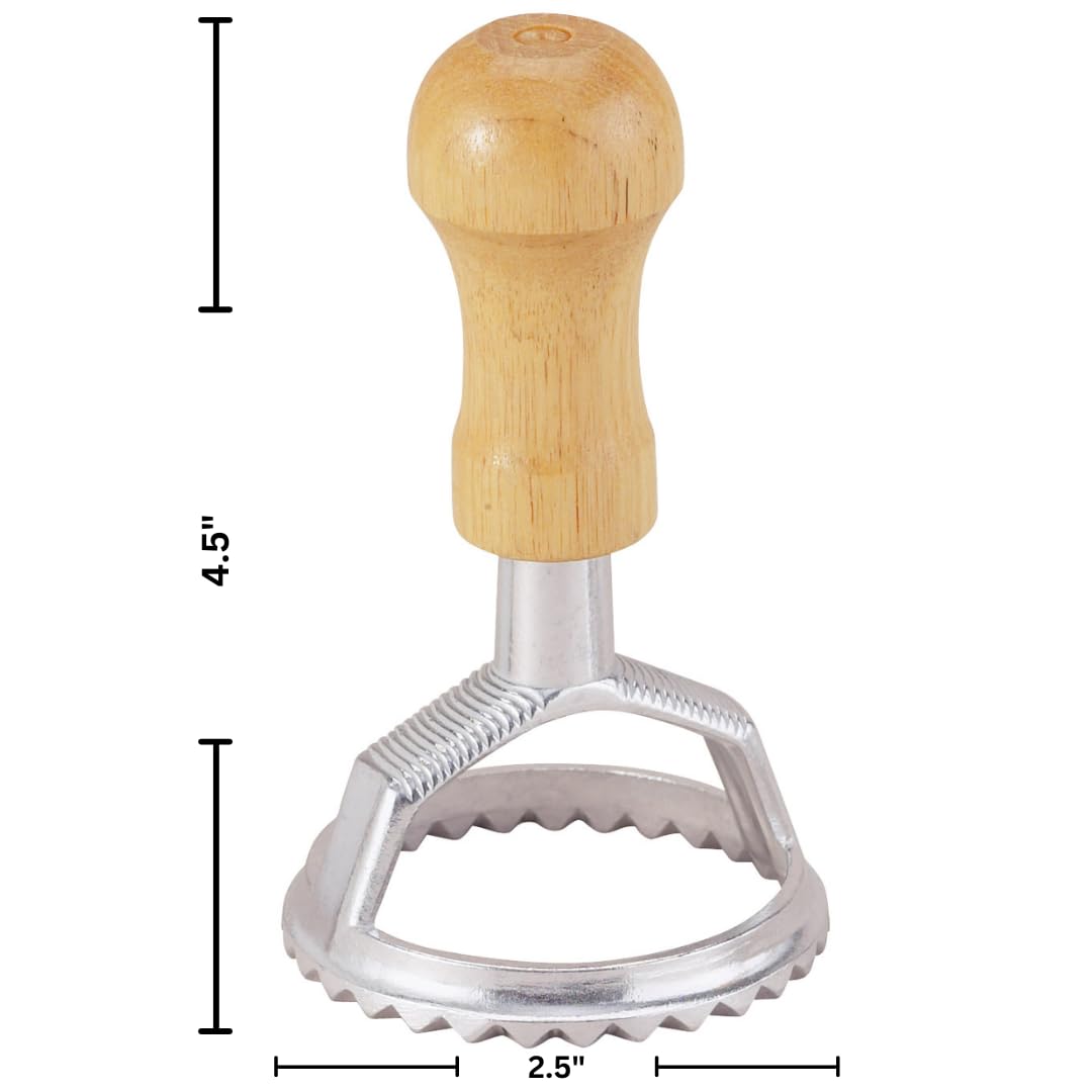 Fantes Ravioli Maker Stamp Set, Round Stamp With Wooden Handle And Fluted Edge, 2.5-Inch, The Italian Market Original Since 1906