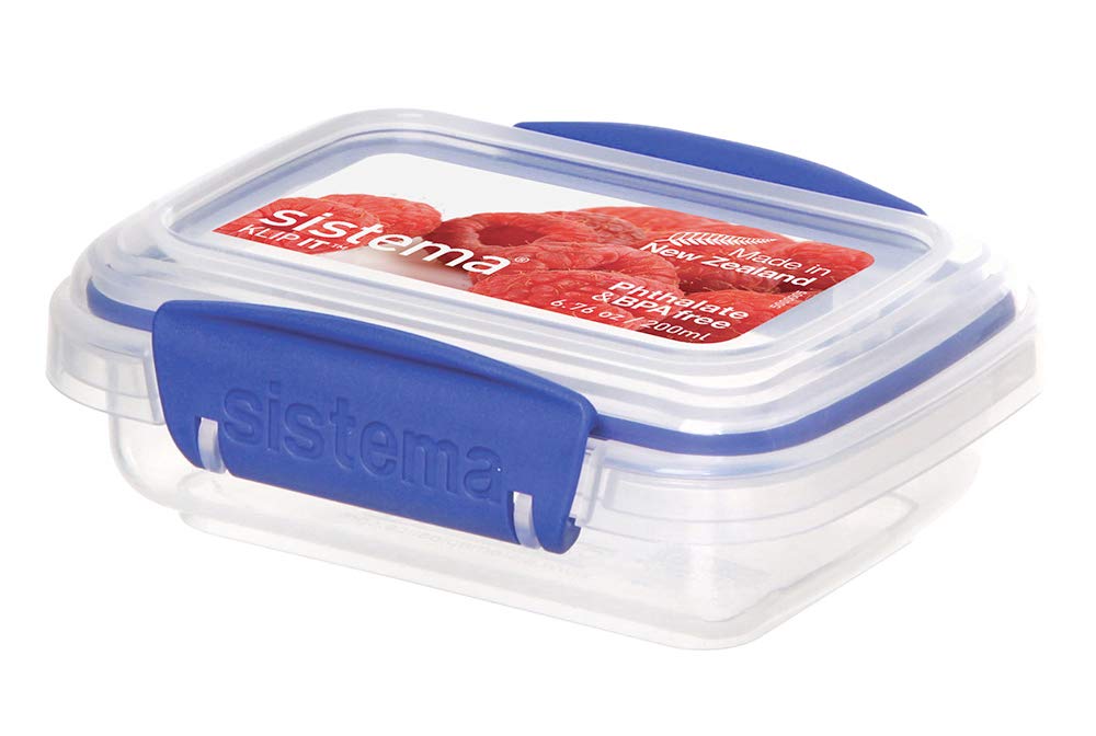 Sistema Klip It Rectangular Collection Food Storage Container, 6.7 Oz./0.2 L, Clear/Blue, 3 Count