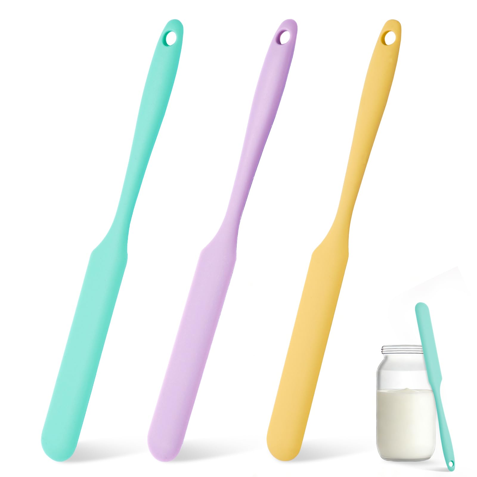 3 Pcs Silicone Jar Spatula Set, Sourdough Spurtle, Jar Scraper, Long Handle Thin Spatulas, Perfect for Jars, Bottles, Containers
