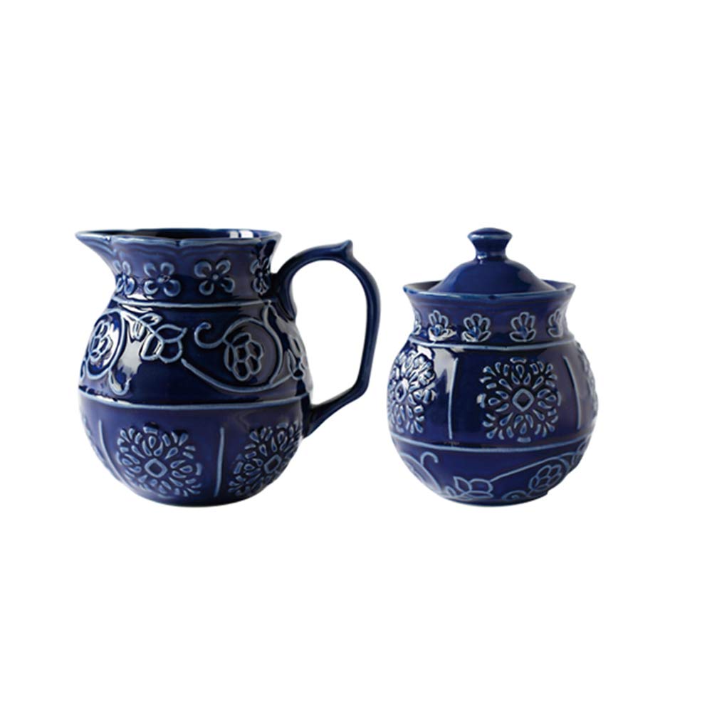 Espicades Blue Relief Series Design Cream Jug Sugar Jar Ceramic Creamer And Sugar Set Coffee Serving Set