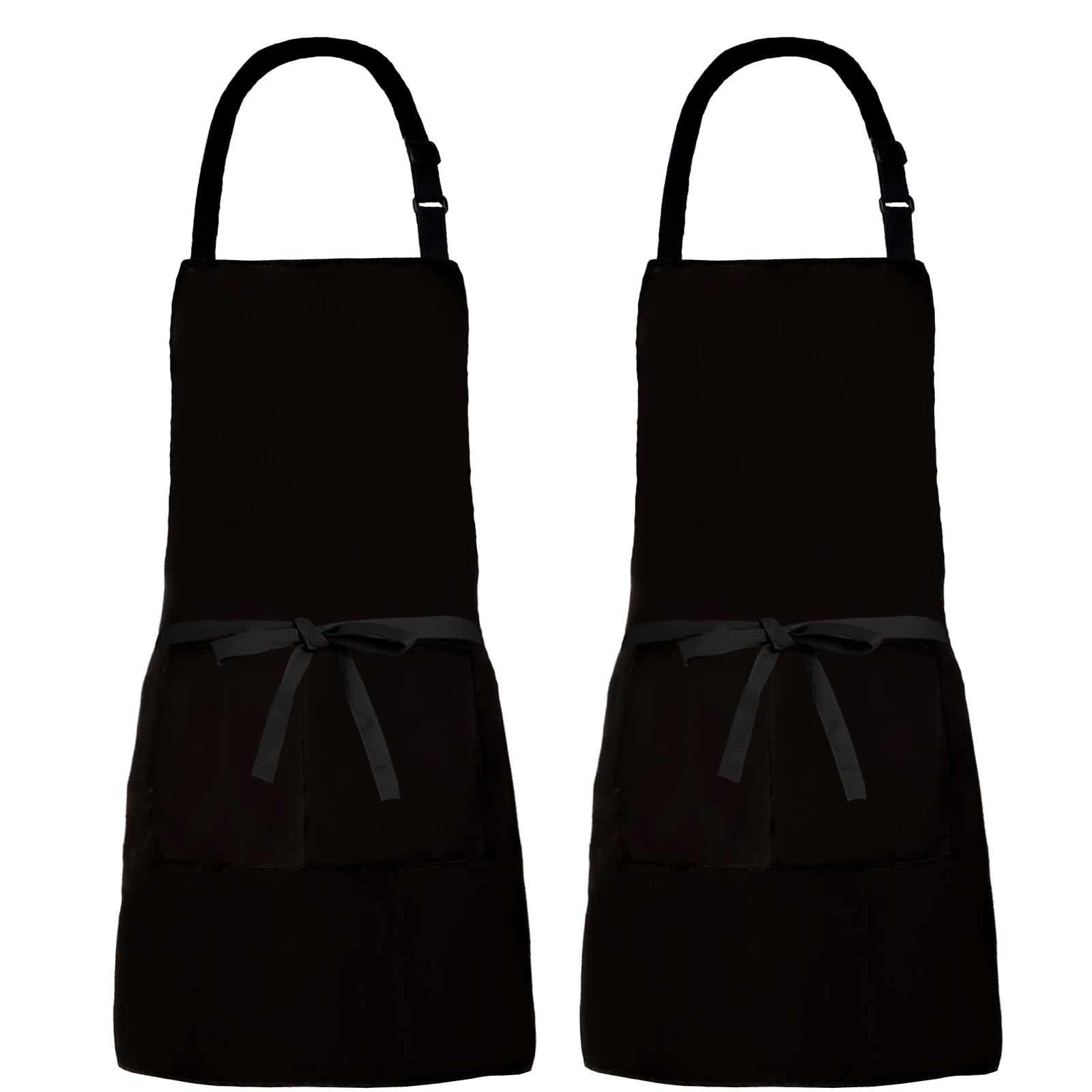 Missowl 2 Pack Adjustable Bib Apron With 2 Pockets Long Ties Kitchen Cooking Chef Aprons For Women Men Black