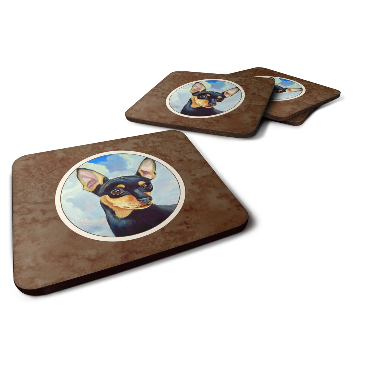 Carolines Treasures Min Pin Black And Tan Foam Coasters (Set of 4), 3.5, Multicolor