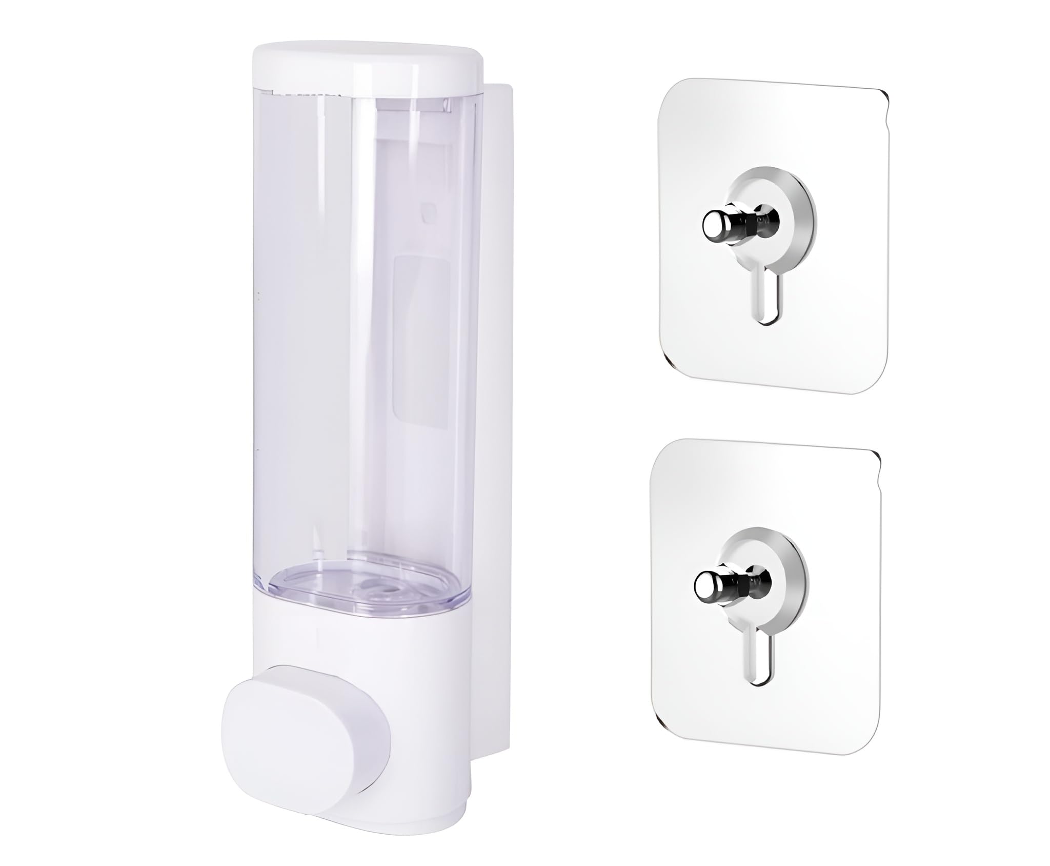 Evgref Wall Mounted Liquid Soap Shampoo Disepnser(Pack Of 1) (Round White, 280 Ml) And Adhesive Non-Drilling Wall Hooks (2 Piece