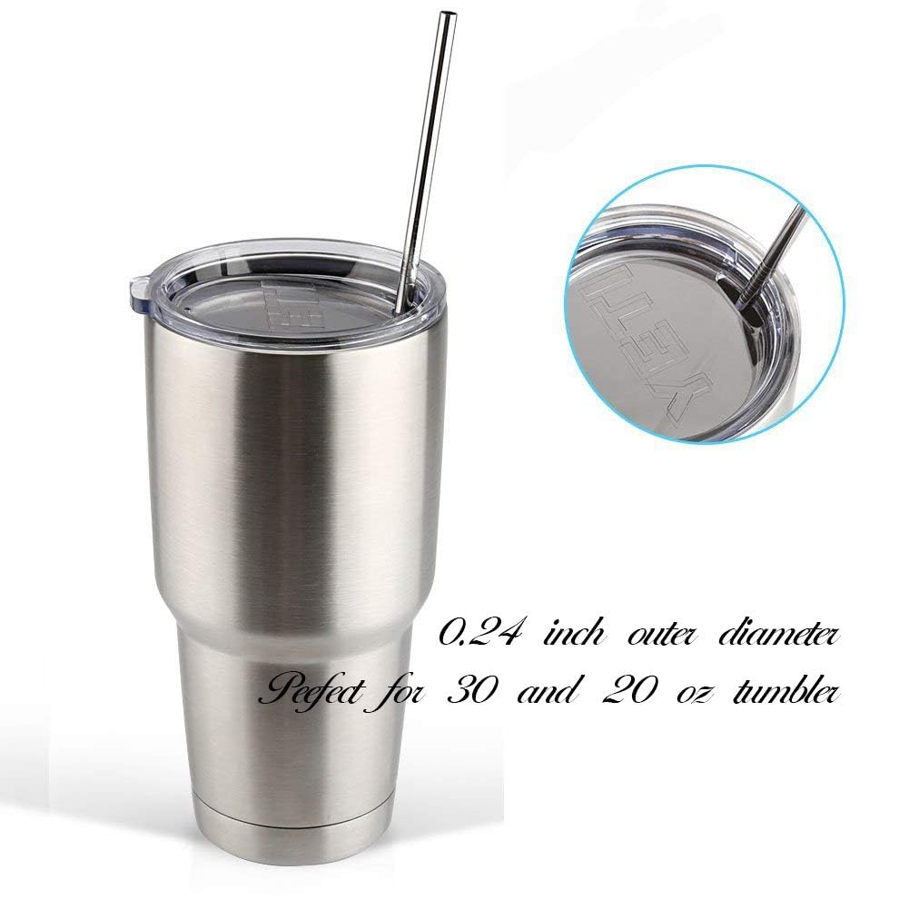 Set Of 10 Stainless Steel Straws, Huaqi Straight Reusable Straight Drinking Straws 10.5'' Long 0.24 Dia For 30 Oz Tumbler And 20