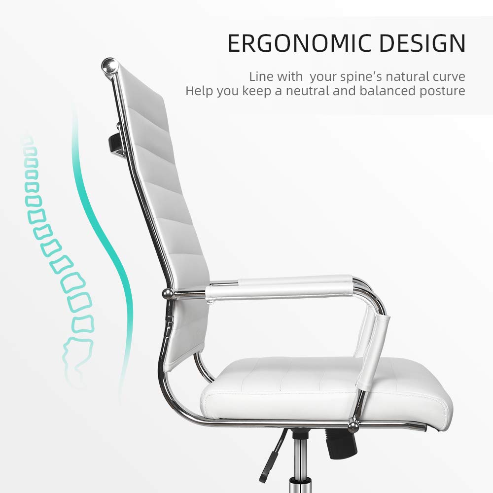 Okeysen Ergonomic Office Desk Chair, Modern Leather Conference Room Chairs Ribbed, High Back Executive Swivel Rolling Chair For