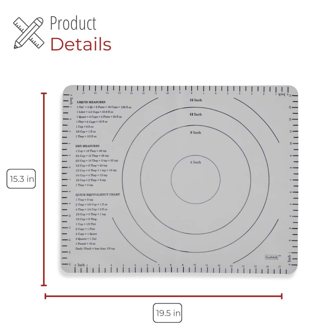 Husmait Silicone Rolling Mat - Premium Kitchen Pastry Mat For Rolling And Baking Prep - Great For Making Dough, Pastries, Pizza