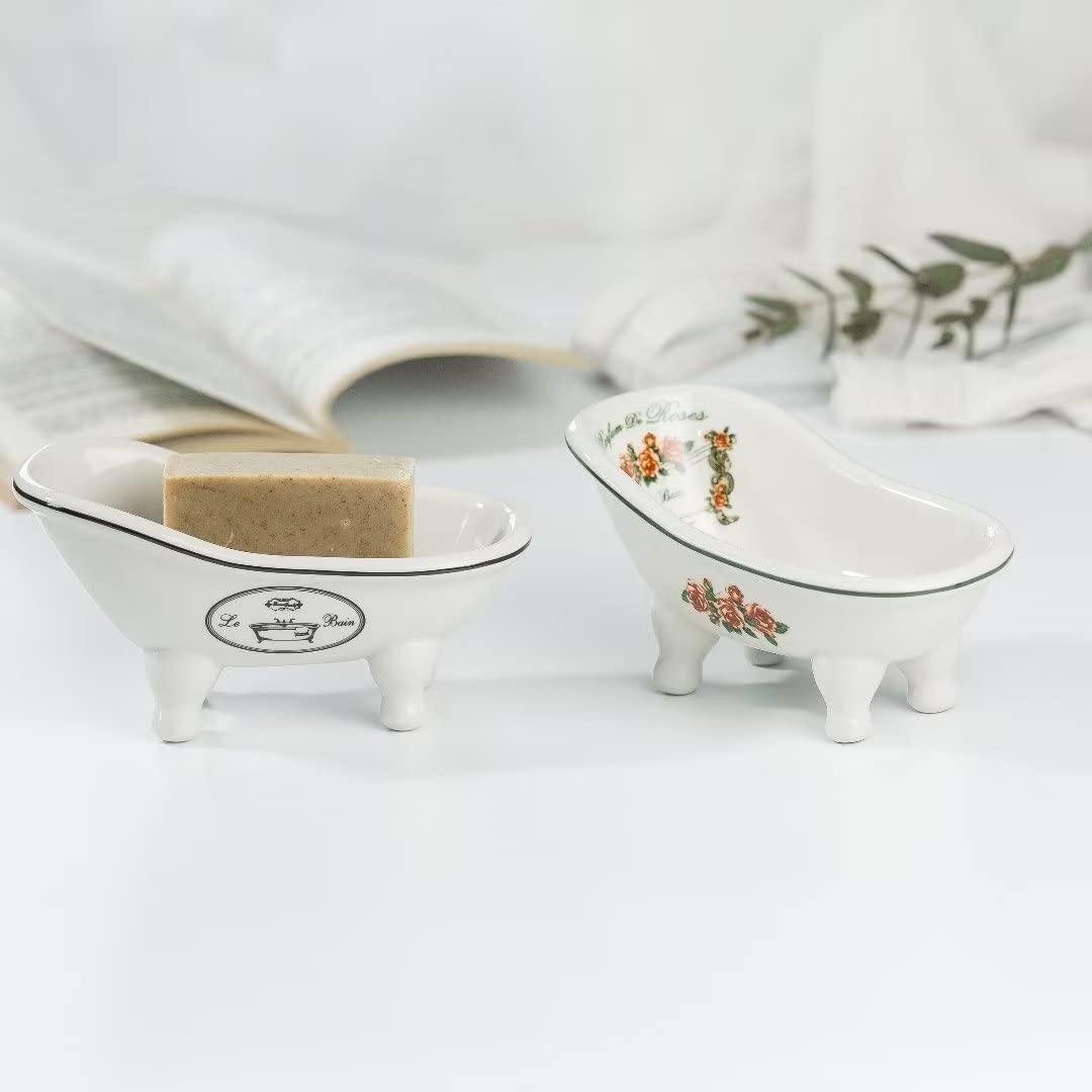 1 Piece 5.6'' Ceramic Mini Clawfoot Slipper Bathtub Soap Dish Vintage Decortative Bathroom Soap Dish