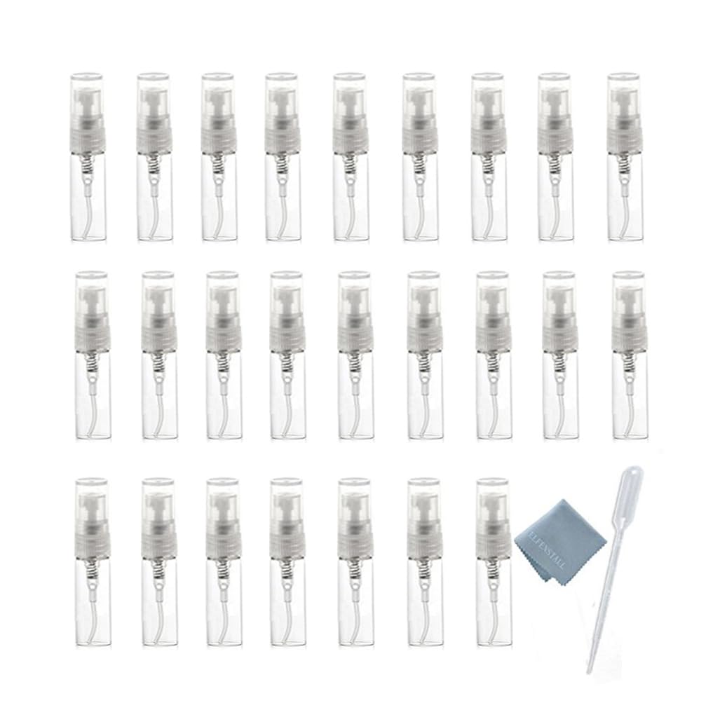 Elfenstal- 25Pcs Mini Clear 3Ml Fine Mist Atomizer Glass Bottle Spray Refillable Perfume Empty Bottle Glass Clean Cloth For Trav