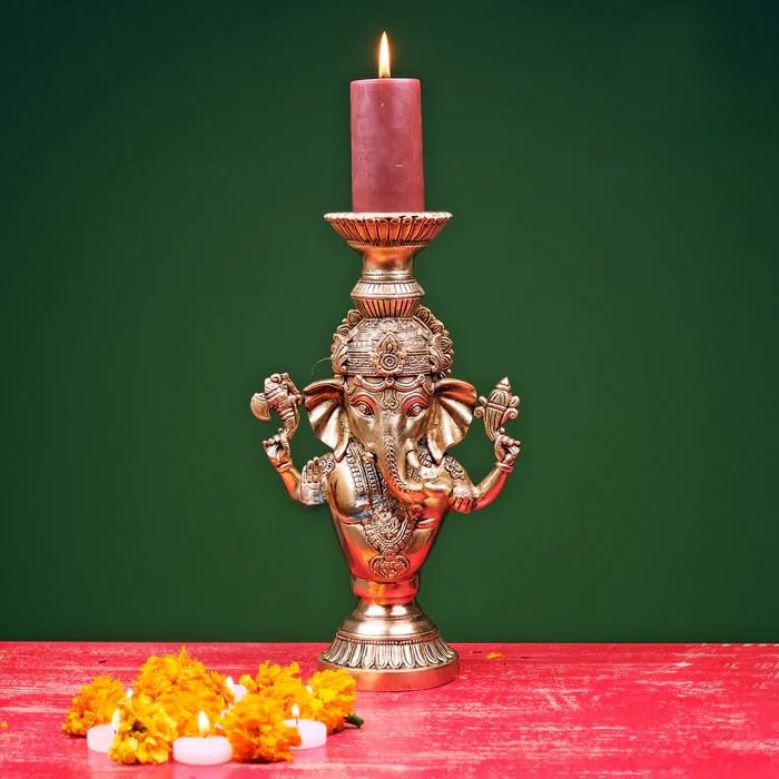 Brass Ganesha Candle Stand Big Brass Ganesha Idol, Ganesh Statue For Religious Home Office Decor, Candle Ganesh Idol.