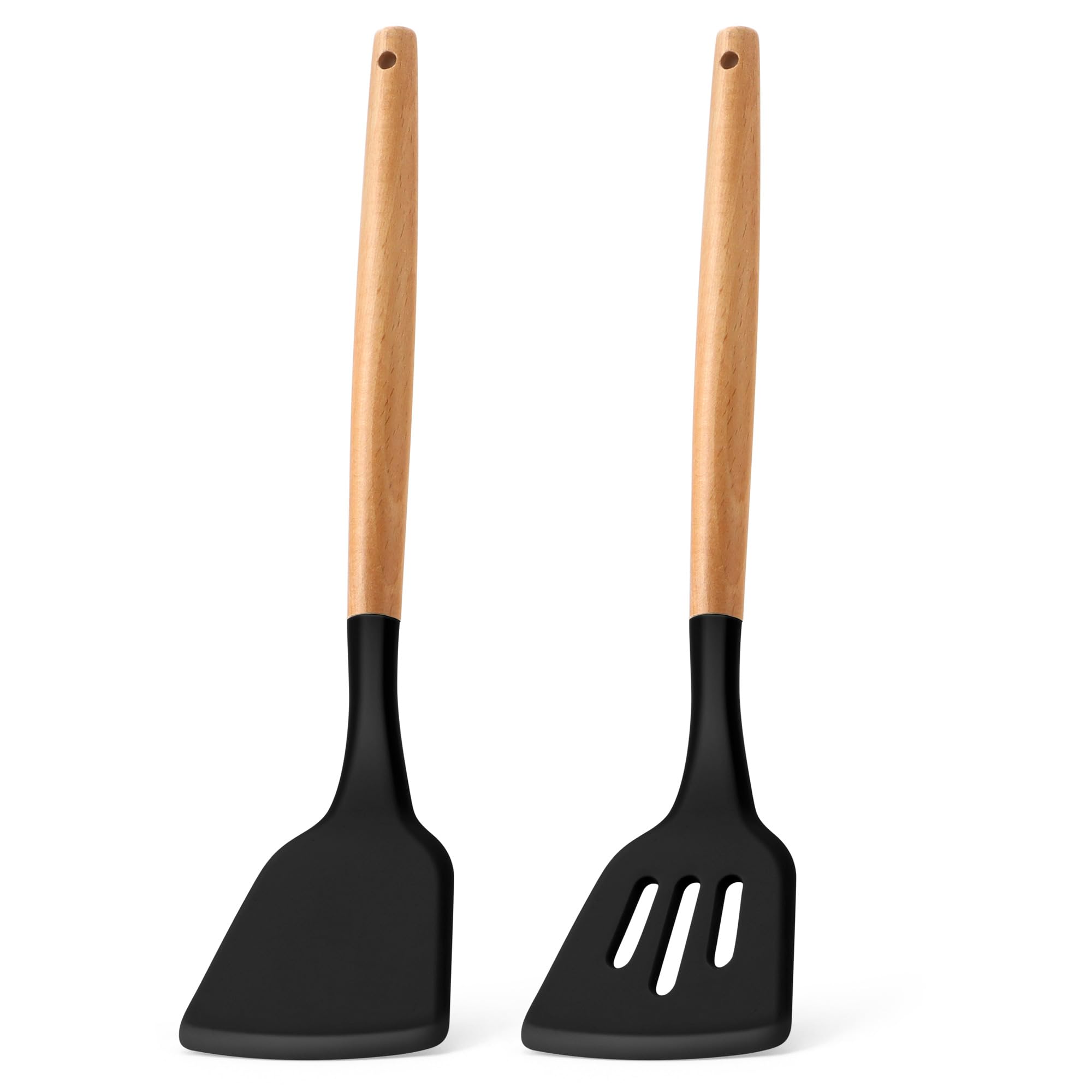 E-Far Silicone Spatula Turner, 2 Pack Heat Resistant Kitchen Spatulas For Nonstick Cookware, Rubber Solid Slotted Spatula Cookin