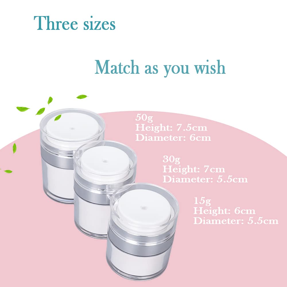 Pudier Airless Pump Jar, 15/30/50Ml Refillable Skin Care Containers, Push Down Pump Dispenser Bottles For Lotions, Creams, Serum