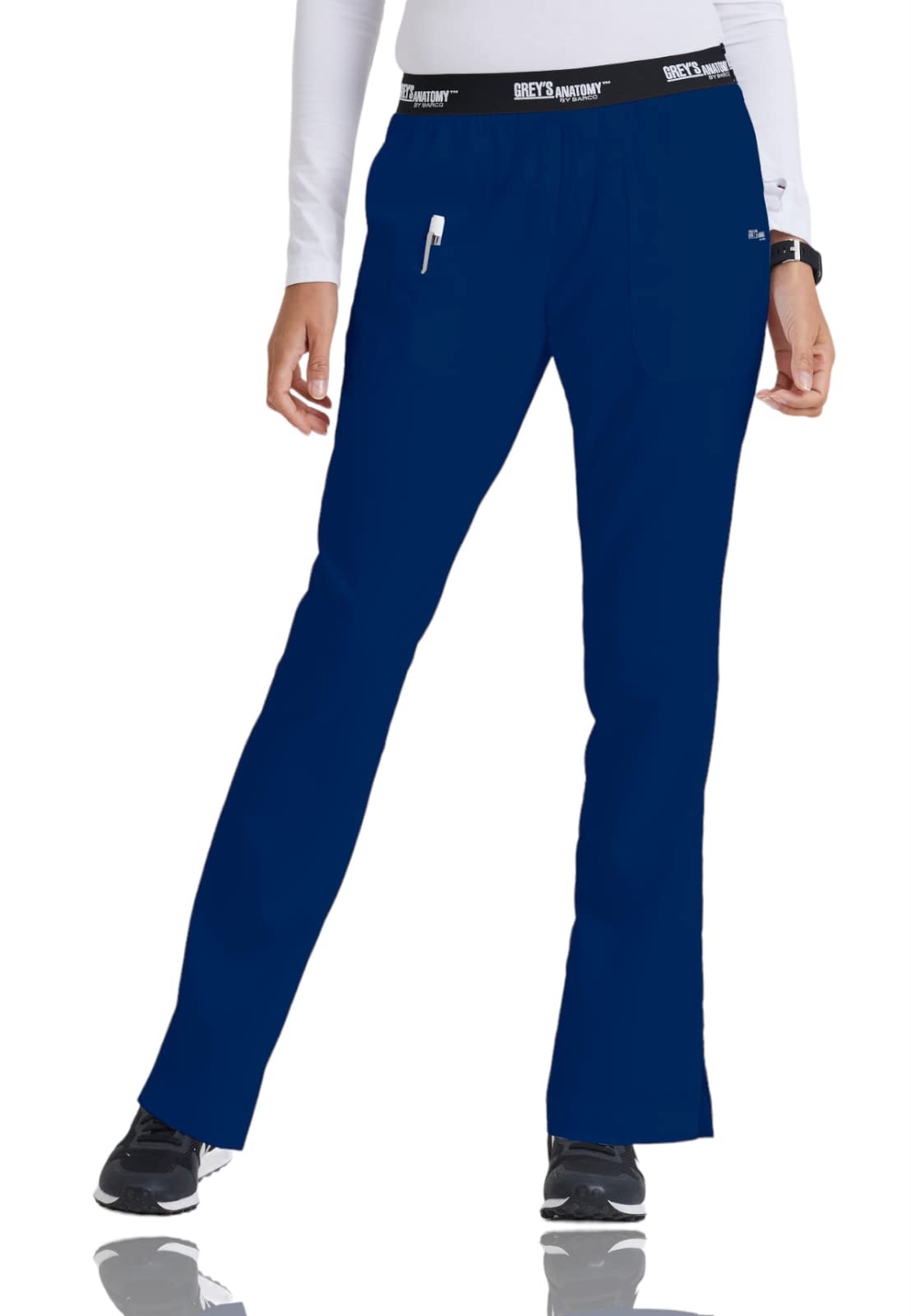 greys Anatomy 4275 3 Pkt Logo Waist Pant with Drawstring (Indigo, Large Tall)