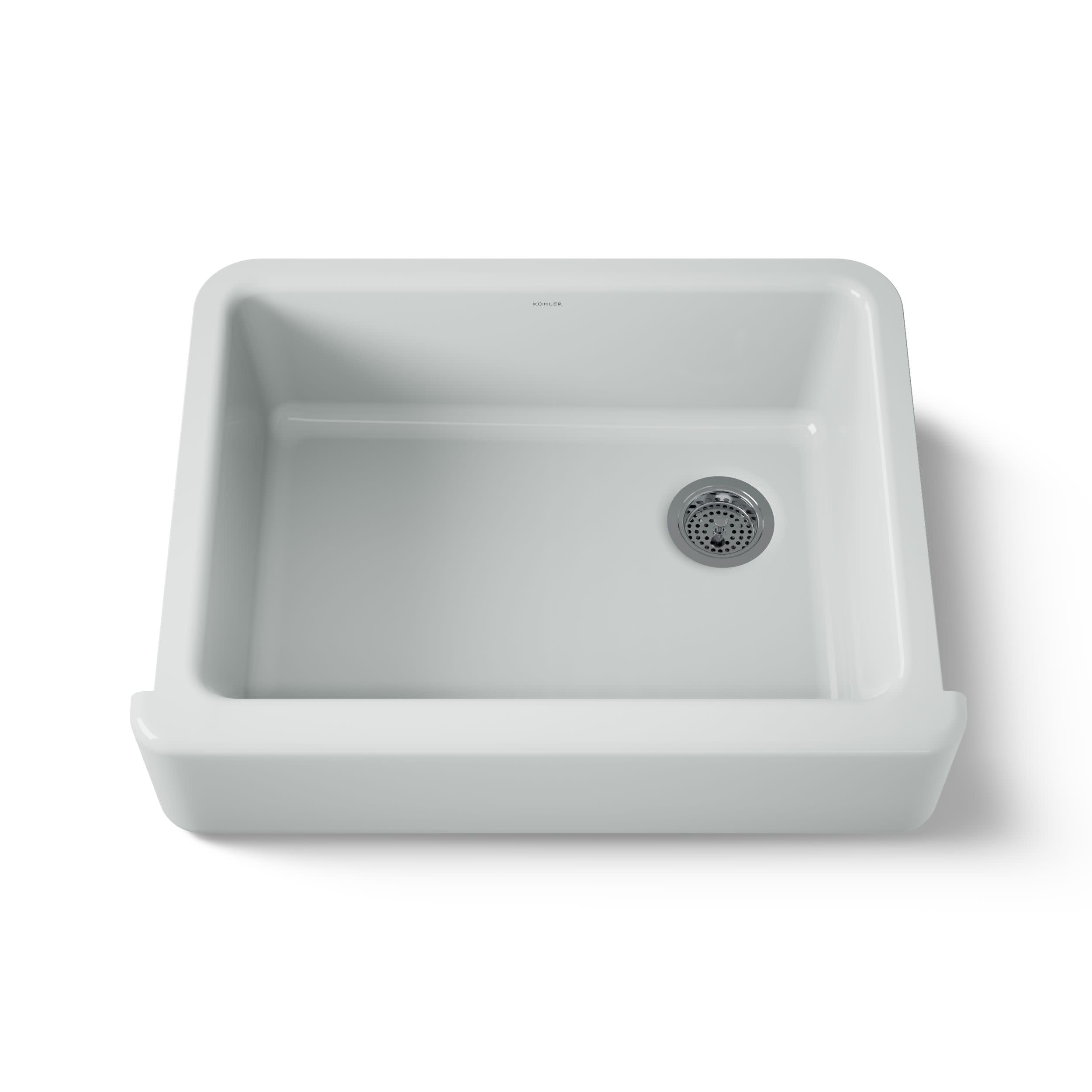 Kohler K-6487-95 Whitehaven Farmhouse Self-Trimming Apron Front Single Basin Kitchen Sink With Tall Apron, Ice Grey, 30 Inch