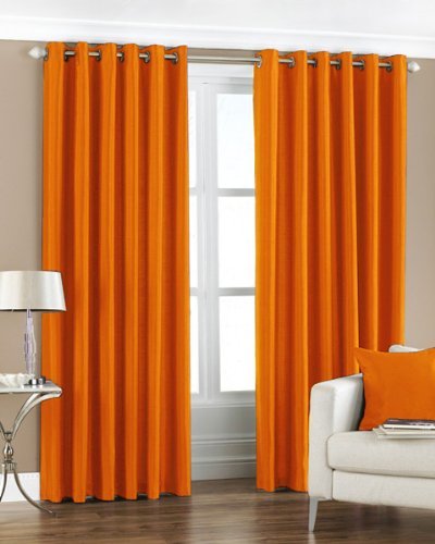 Exporthub 2 Piece Polyester Solid Grommet Eyelet Curtain For Door, 7 X 4 Feet, Orange,