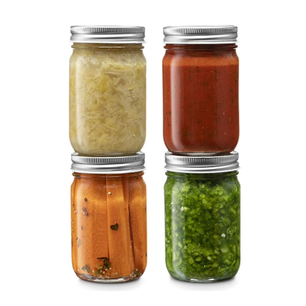 Glass Regular Mouth Mason Jars, 14 Ounce Glass Jars With Silver Metal Airtight Lids For Meal Prep, Food Storage, Canning, Drinki