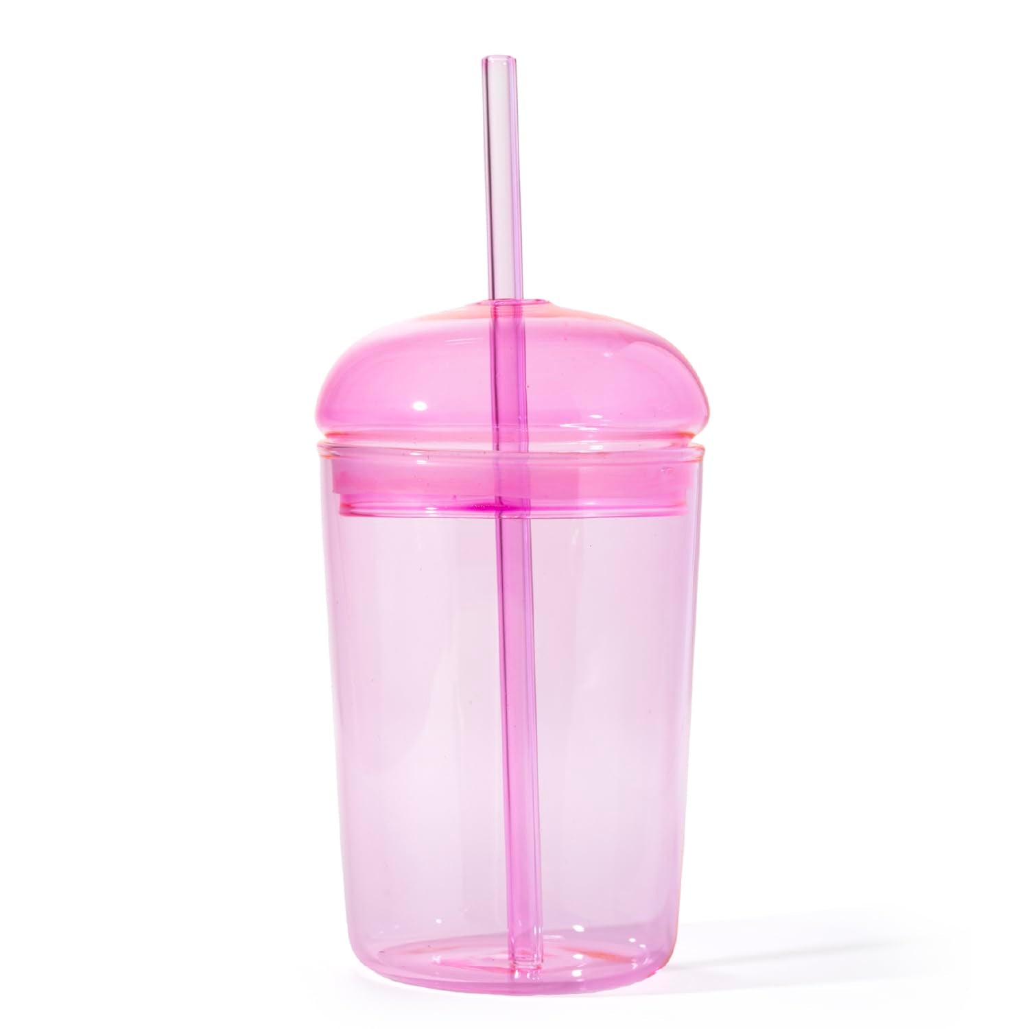 Maplefield Glass Tumbler with Dome Lid, 16oz - Dishwasher Safe Reusable Iced Coffee Cup - Spill-Resistant Tumbler with Straw for
