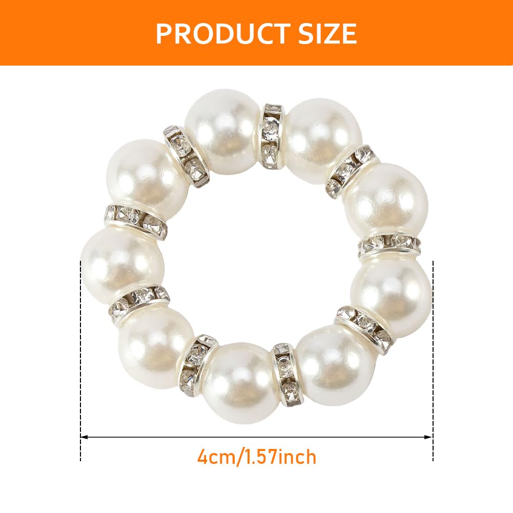 Pearl Napkin Rings Set Of 30, Round Napkin Buckles Rhinestone Napkin Rings Holders Elastic Spring Beaded Serviette Rings Buckle