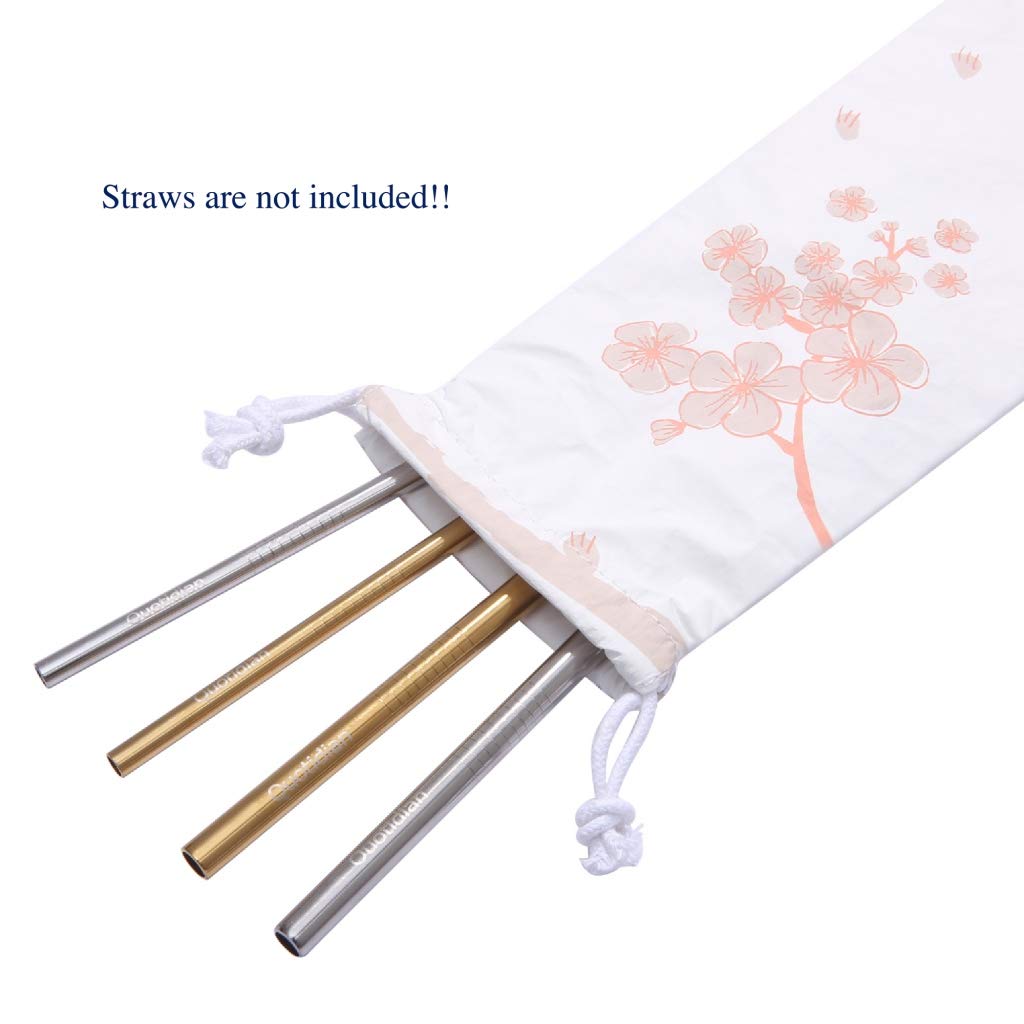 Quotidian Pink Sakura Portable Reusable Tyvek Travel Carrying Case 3 1/2 '' X 11 1/2 '' (9 X 29.5Cm) Pack Of 2 - Drinking Straws