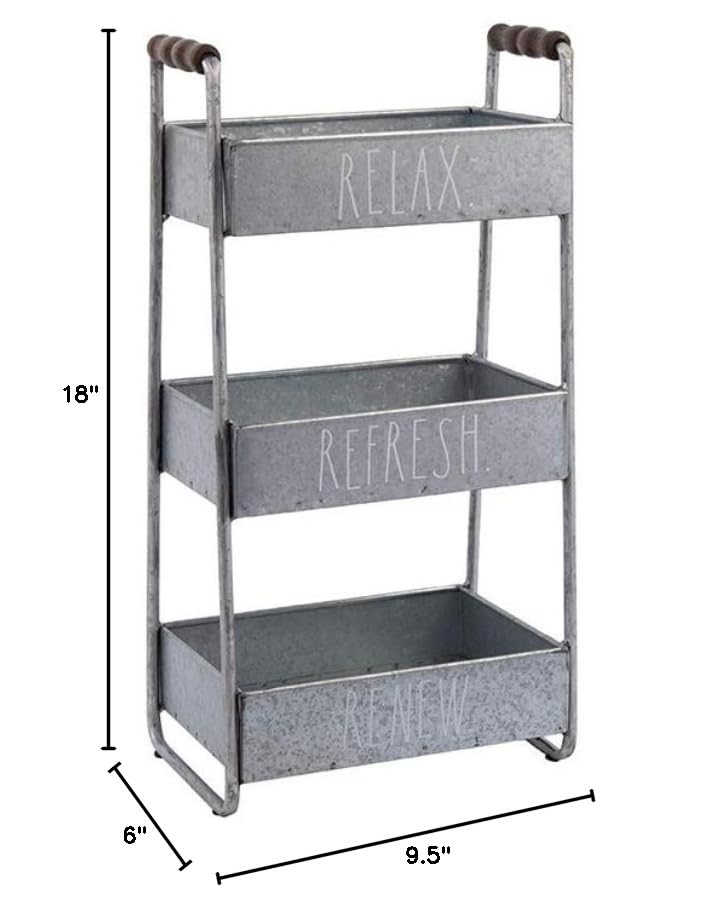 Rae Dunn 3 Tier Desk Organizer - Galvanized Steel Caddy with Wood Accents  Tabletop or Floor Standing Design - Chic and Stylish Metal Storage Bin for Office  Home or Kitchen