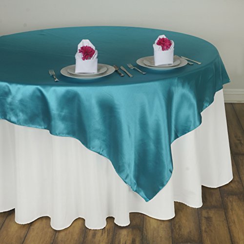 Linentablecloth 60-Inch Square Satin Overlay Turquoise