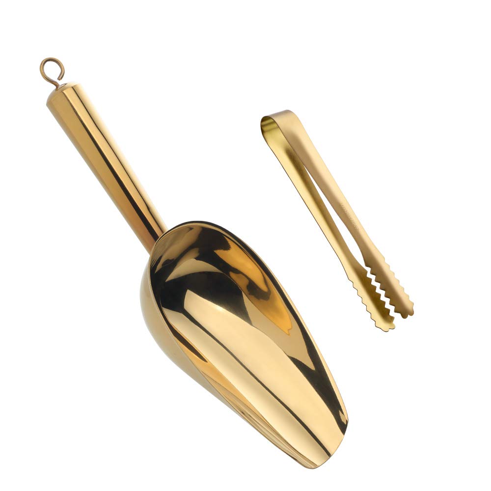 Set Of Ice Tongs & Scoops, Candy Buffet Clip& Stainless Steel Scoop,For Ice, Candy, Nuts, Flour Wedding Bar Bbq Party (Gold) (Go