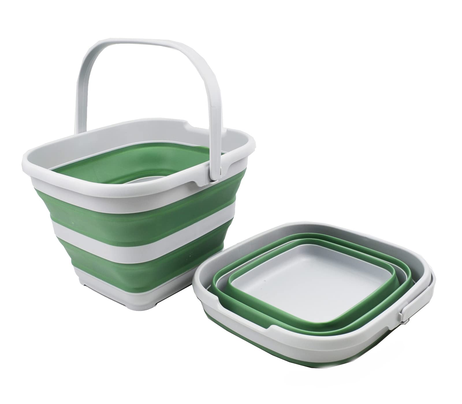 Sammart 10L (2.6 Gallon) Collapsible Rectangular Handy Basket/Bucket (Grey/Dark Sea Green (Set Of 2))