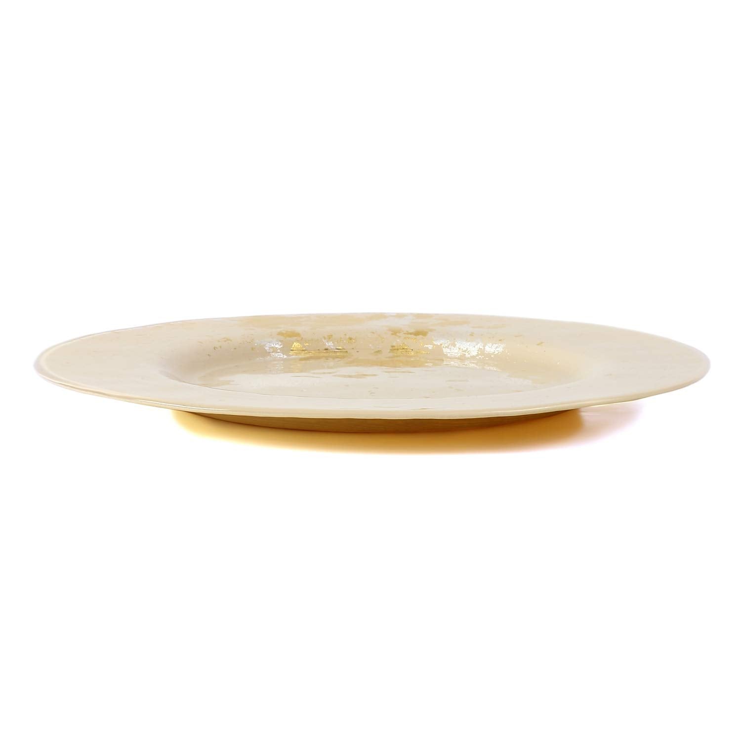 Syosaku Japanese Urushi Glass Dinner Plate F12.5-Inch Light Beige With Gold Leaf, Dishwasher Safe