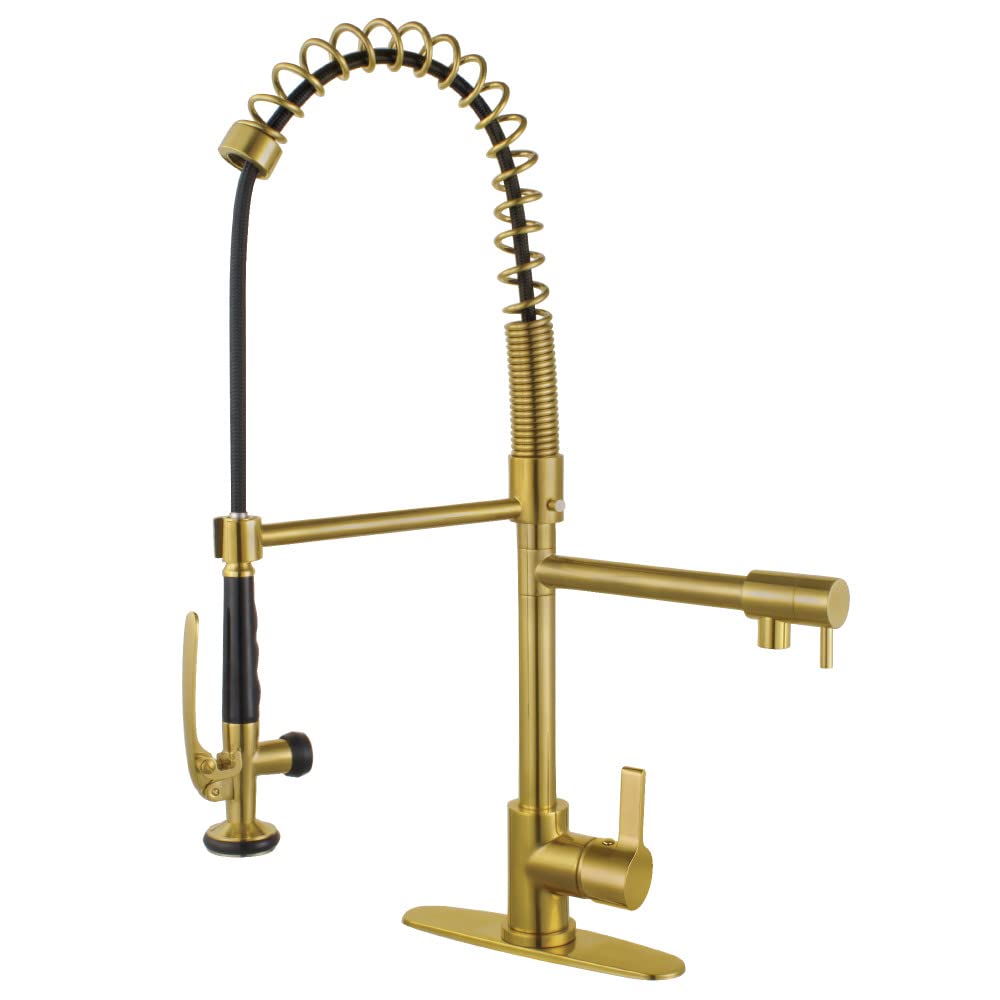 Gourmetier LS8503CTL Continental Single-Handle Pre-Rinse Kitchen Faucet  Brushed Brass