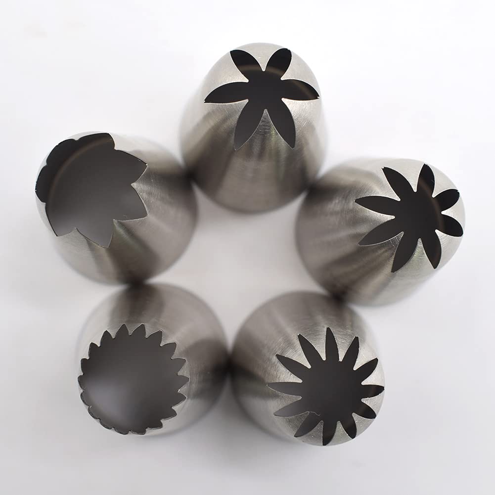 Tumtanm 5 Pack Extra Large Piping Nozzles, 9Ft 1B 1C 1E 356# Seamless Stainless Steel Piping Icing Tips For Cupcake
