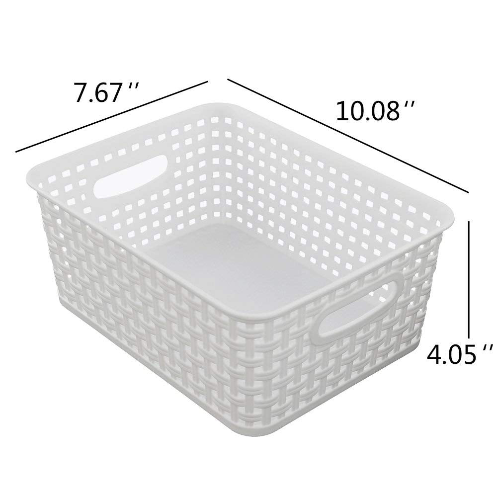 Cand 4 Packs Plastic Weave Storage Basket, 10.08'' X 7.67'' X 4.05'', White
