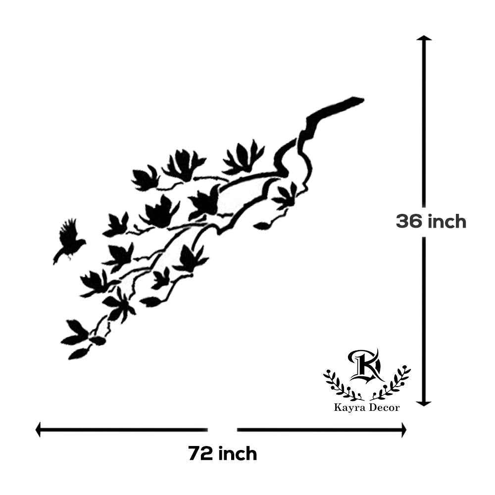 Kayra Decor Stencils For Wall Painting Large Size Tree Branch And The Birds Flower  (72 X 36 Inch) (Khsnt231)