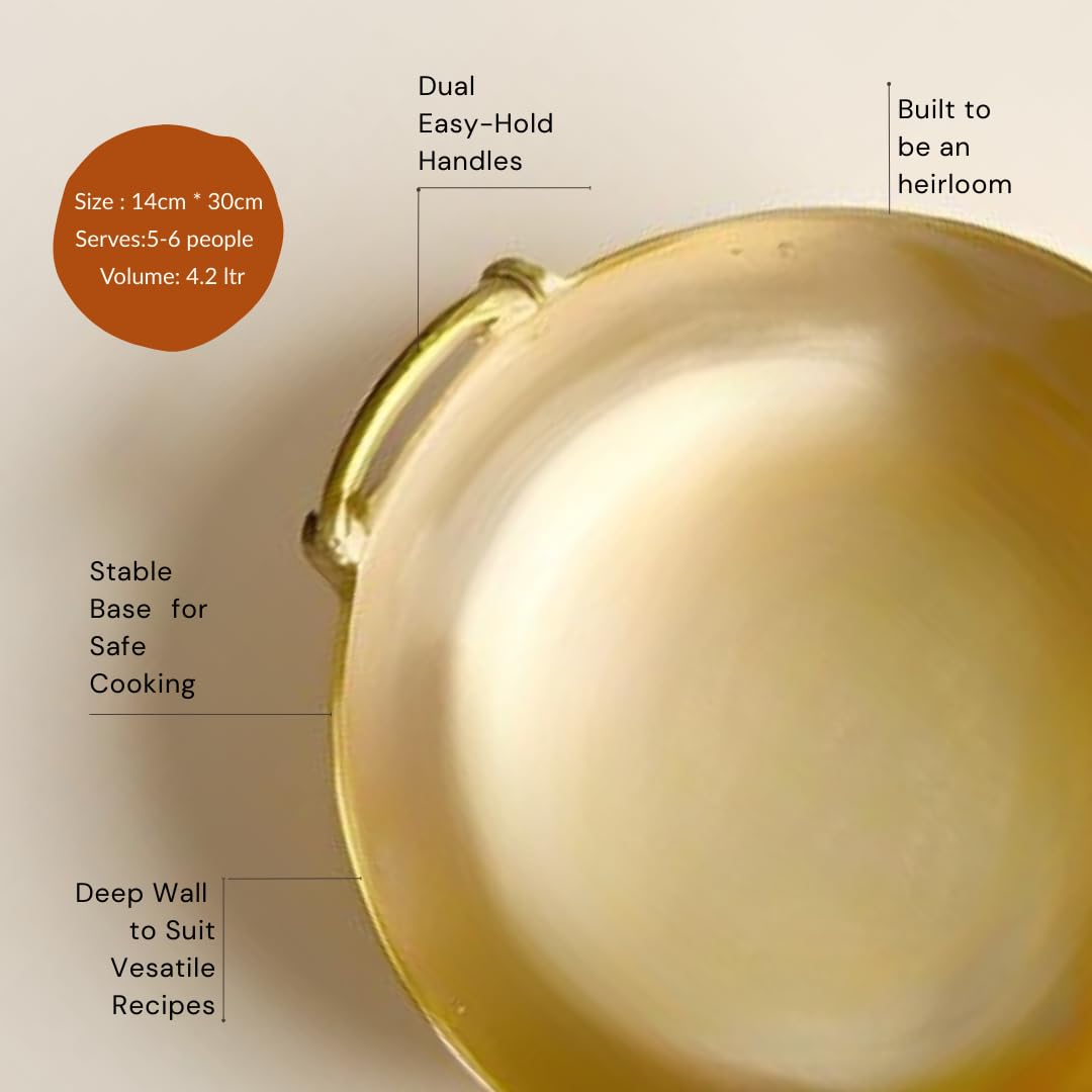 NUTRION Pure Bronze Kadai 4.5 Litre Traditional Indian Cooking Pot with Health-Boosting Properties/Free of Toxins-30 cm
