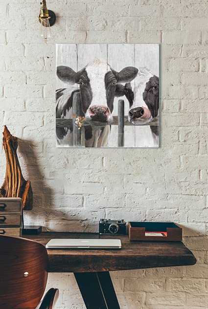 Couple Cow Pictures Wall Decor, Love Themed Canvas Wall Art Print, Curious Cow Painting Poster, Funny Farm Animal Mural For Bedr