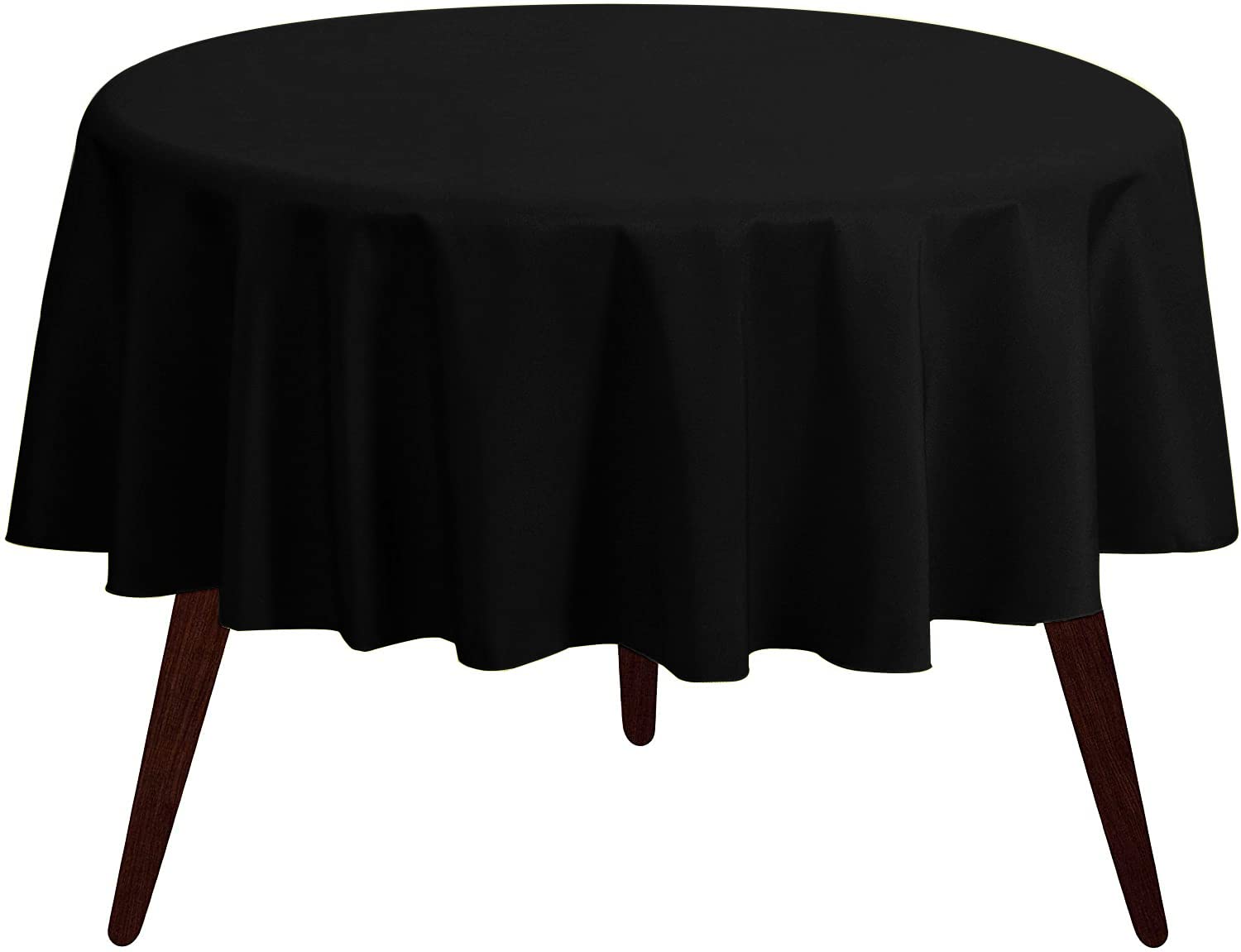 Pomp Black 70 Inch Round Premium Polyester Tablecloth  Wrinkle + Stain Resistant Easy Care Fabric  Fits Round Table