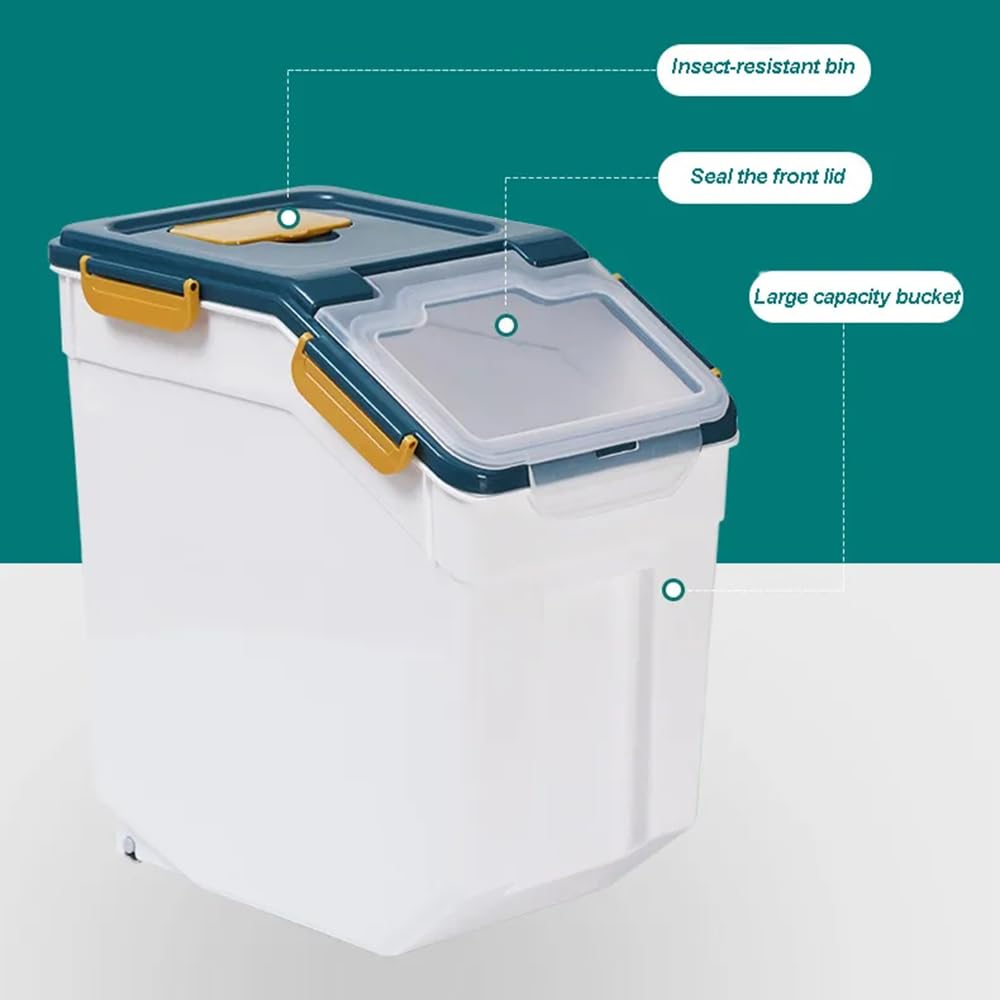 Qiveno Large Flour Storage Container Bin 25Lb, 2Pack Airtight Rice Storage Containers With Wheels Seal Locking Lid, Bpa Free Wit