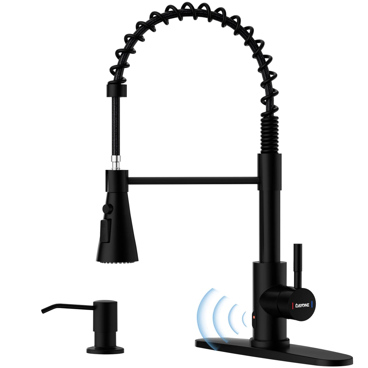 Dayone Matte Black Touchless Kitchen Sink Faucet With Pull Down Sprayer And Soap Dispenser, Stainless Steel Motion Sensor Touch