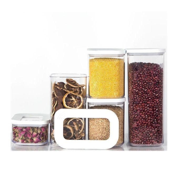 Keyoza Set Of 5 Storage Containers With Lids, Rectangular Food Container, Plastic Kitchen Organiser, Airtight, 1 X 2000 Ml, 2 X 